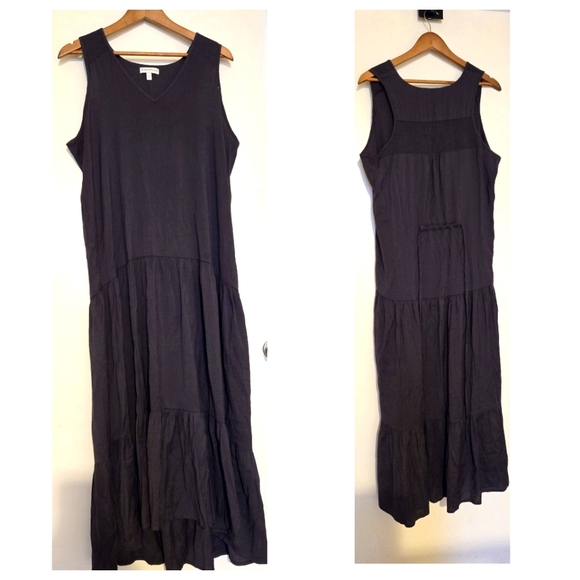 Denver Hayes. Size Large. Charcoal colored Sundress. Unlined. Drawstring back. - Picture 1 of 9